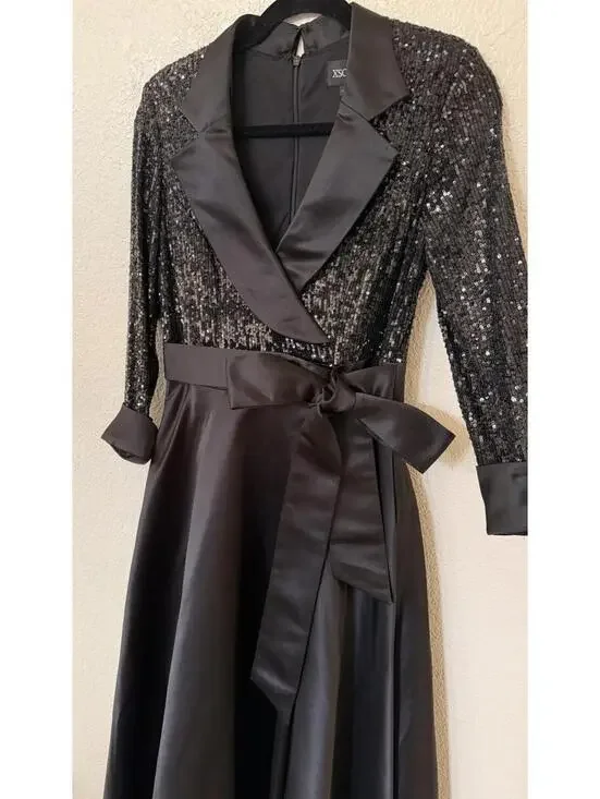 New Xscape Evenings Sequin Long Sleeve Tux Ballgown In Black Size 6 $298 - Picture 6 of 12